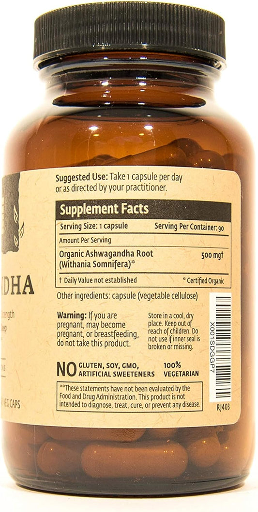 Organic Ashwagandha Capsules - 500mg Herbal Supplement (90 Vegetarian Capsules) by ISHA