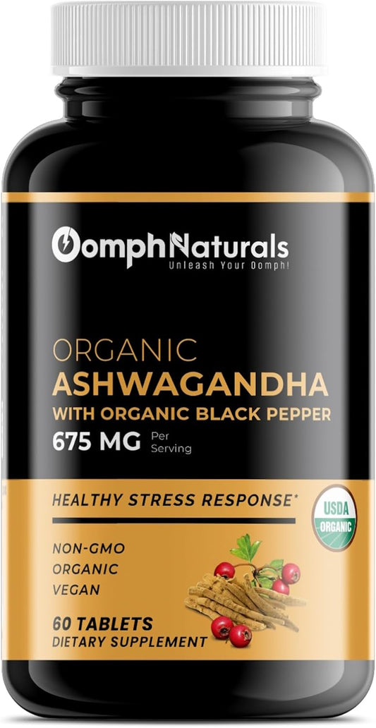Organic Ashwagandha Capsules 675mg - 60 Vegan Capsules, Pure Powder & Root Extract by Oomph Naturals
