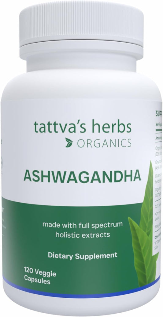 Organic Ashwagandha Capsules by Tattva's Herbs - 120 Veggie Capsules, 2 Month Supply