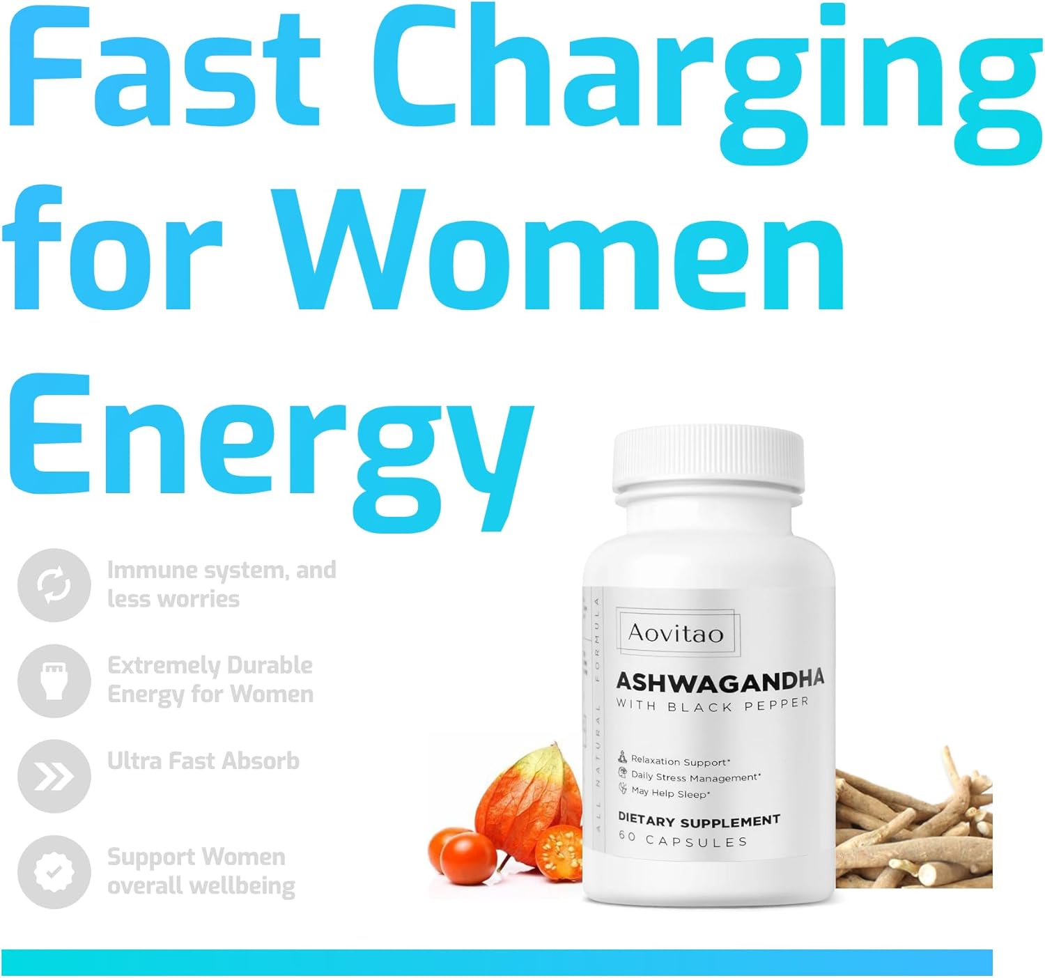 Organic Ashwagandha Capsules for Women - Vegan Stress Relief & Immune Support Supplement with Balanced Energy & Mood Boost