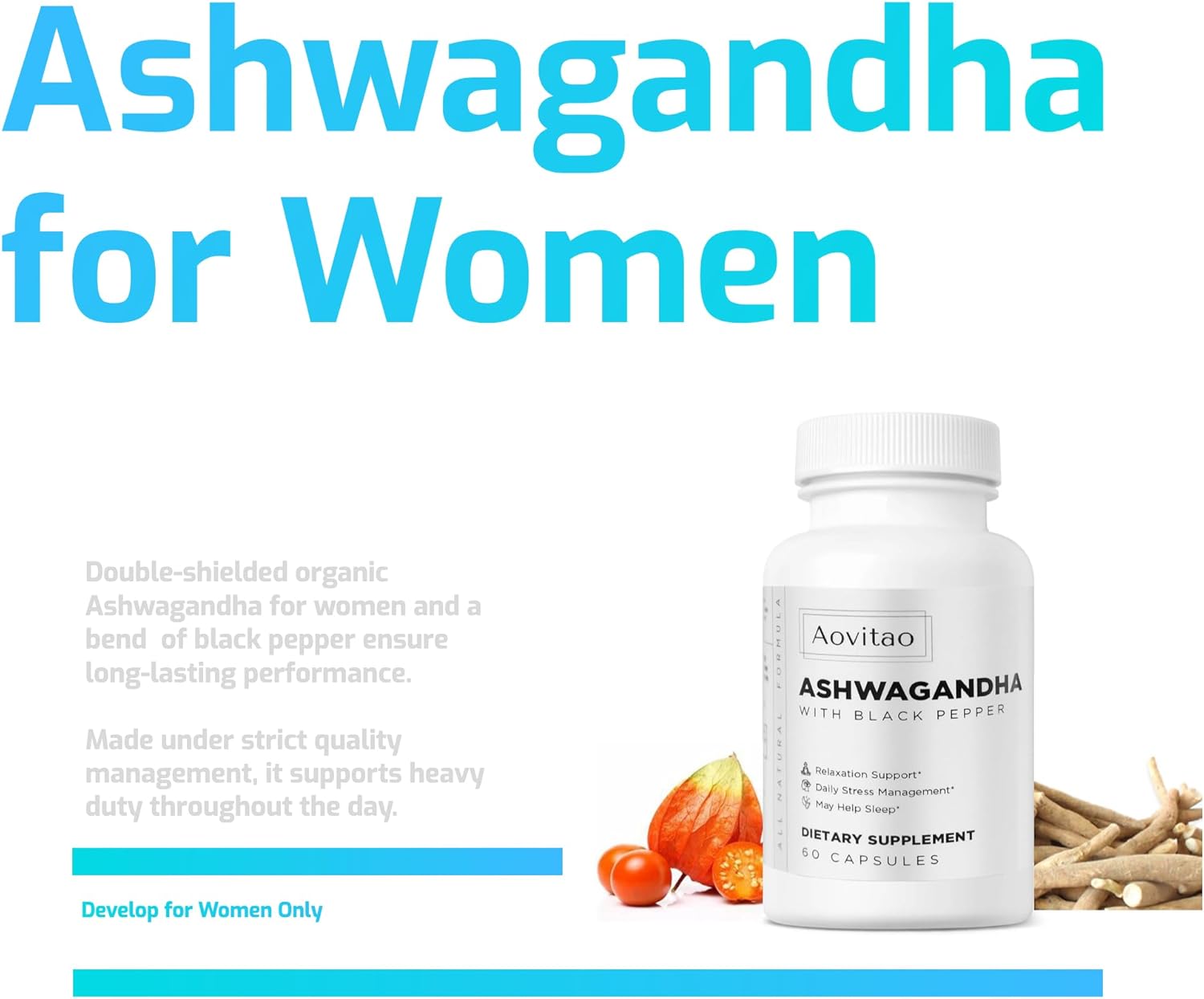 Organic Ashwagandha Capsules for Women - Vegan Stress Relief & Immune Support Supplement with Balanced Energy & Mood Boost
