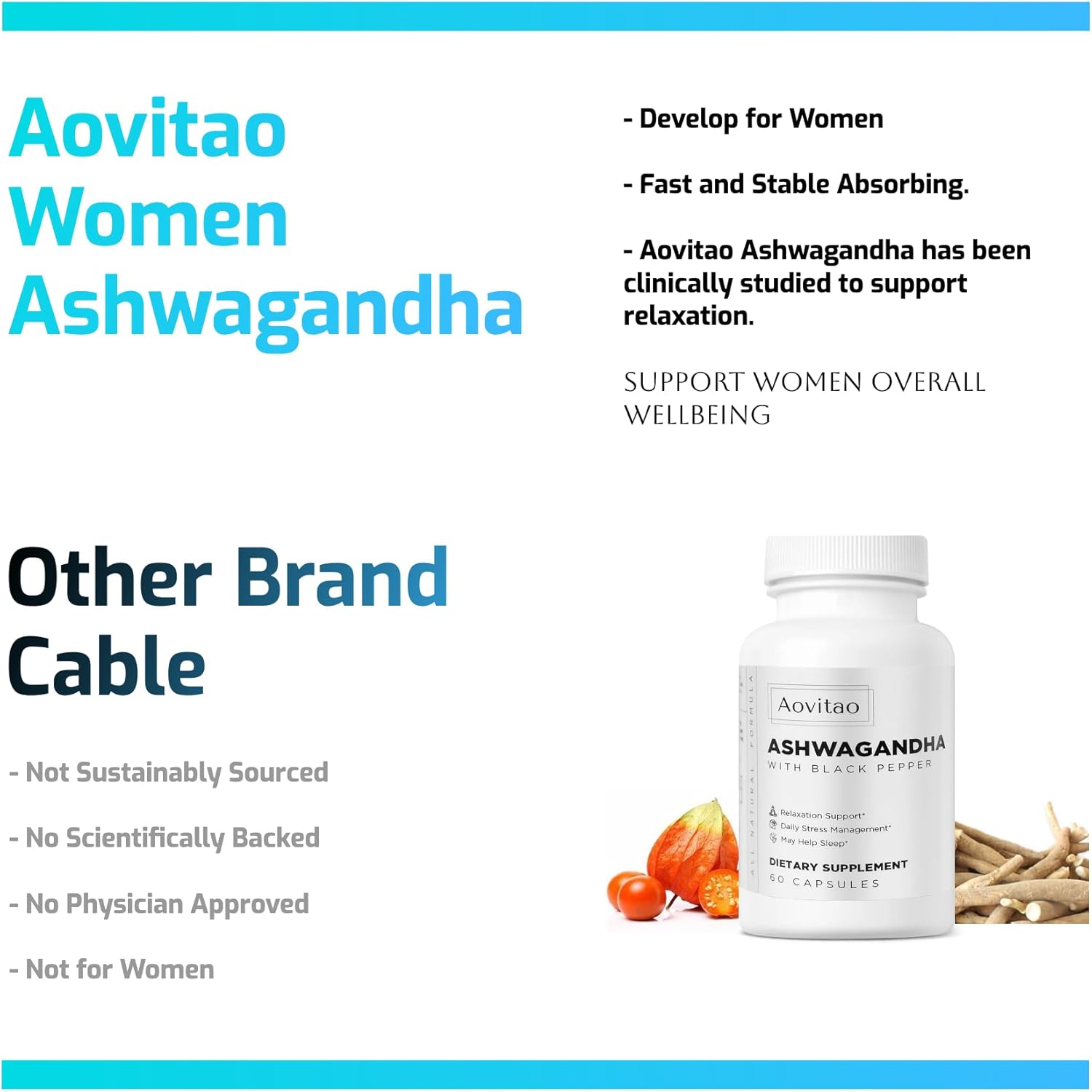 Organic Ashwagandha Capsules for Women - Vegan Stress Relief & Immune Support Supplement with Balanced Energy & Mood Boost