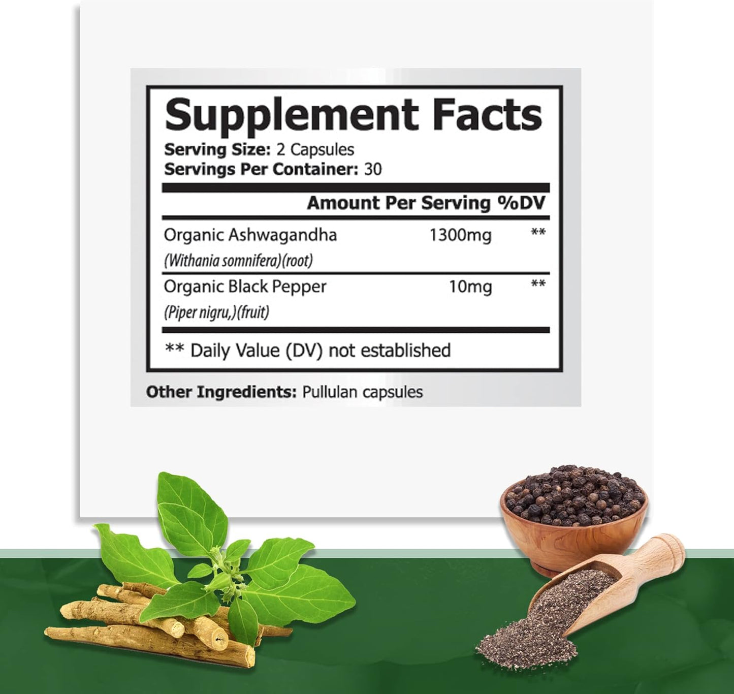 Organic Ashwagandha Capsules with Black Pepper - Mood Enhancer for Energy and Cognitive Support - 1300mg Veggie Capsules - 3 Bottles