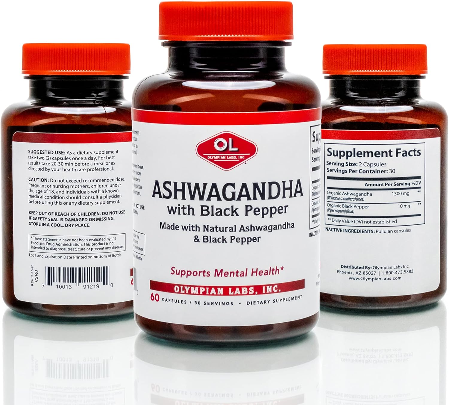 Organic Ashwagandha Capsules with Black Pepper for Brain, Muscle, and Strength - 60 Vegan Capsules 1300mg