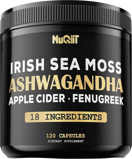 Organic Ashwagandha, Irish Sea Moss, Apple Cider Vinegar Capsules - Brain Health, Strength, Immune Support - 120 Vegan Capsules