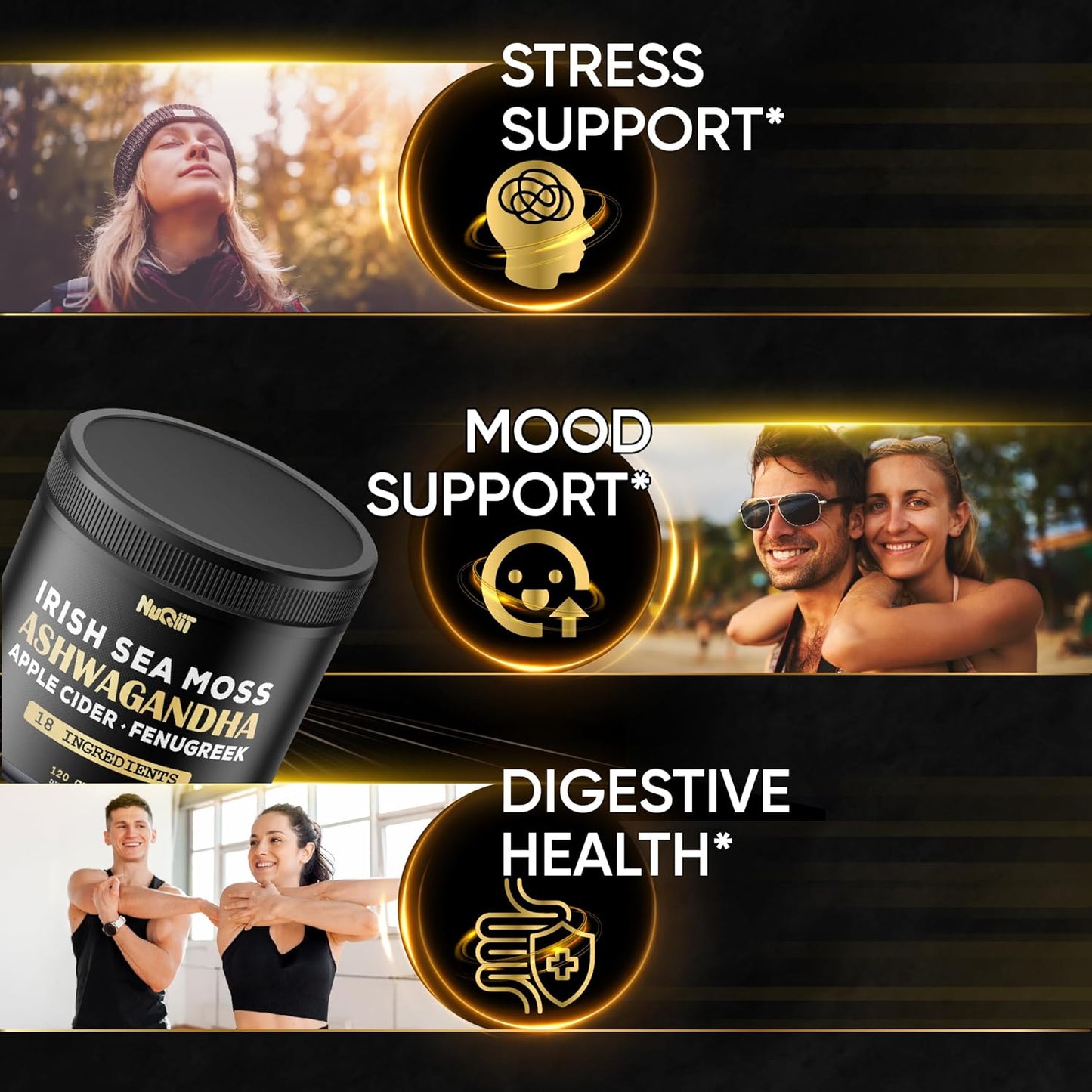 Organic Ashwagandha, Irish Sea Moss, Apple Cider Vinegar Capsules - Brain Health, Strength, Immune Support - 120 Vegan Capsules