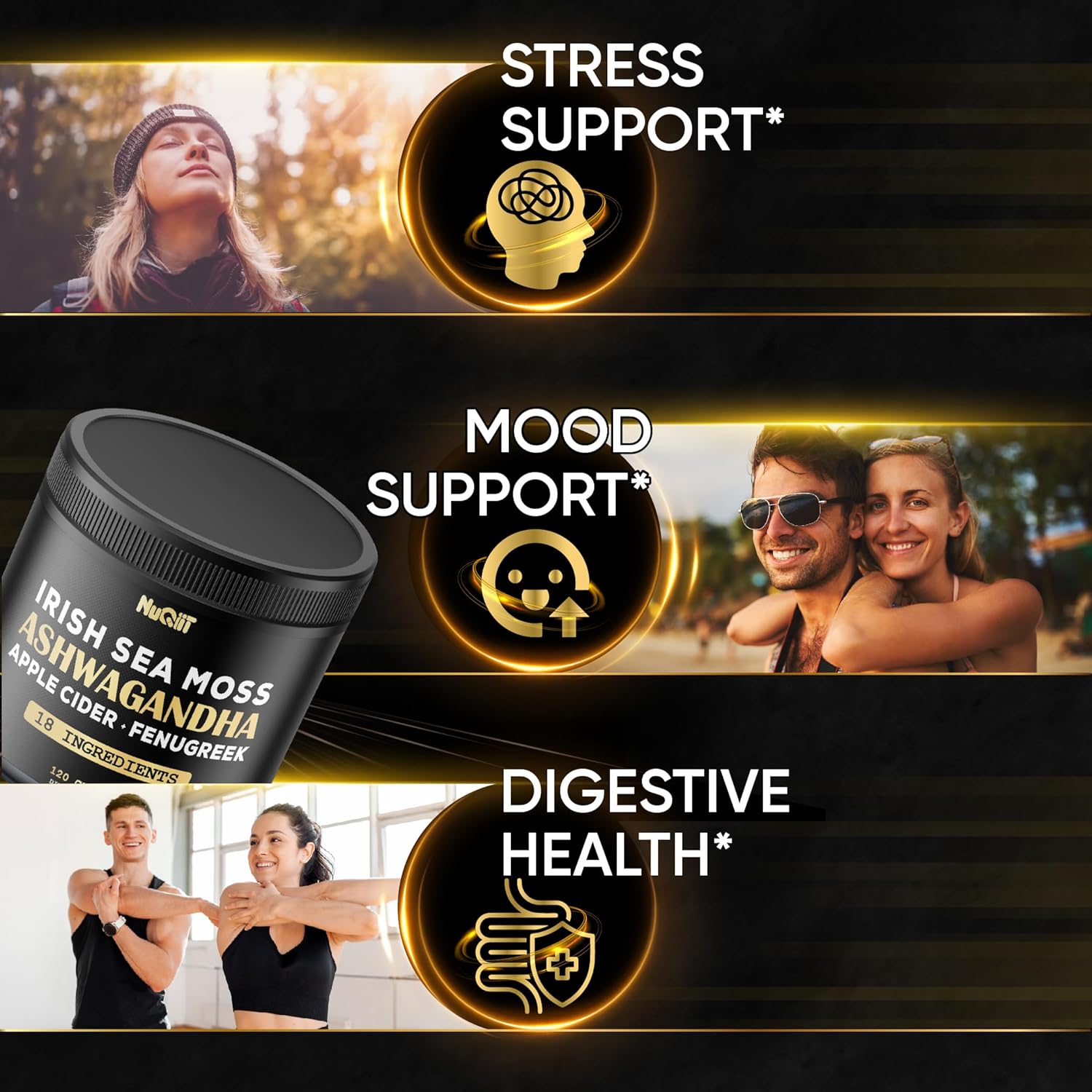 Organic Ashwagandha, Irish Sea Moss, Apple Cider Vinegar Capsules - Brain Health, Strength, Immune Support - 120 Vegan Capsules