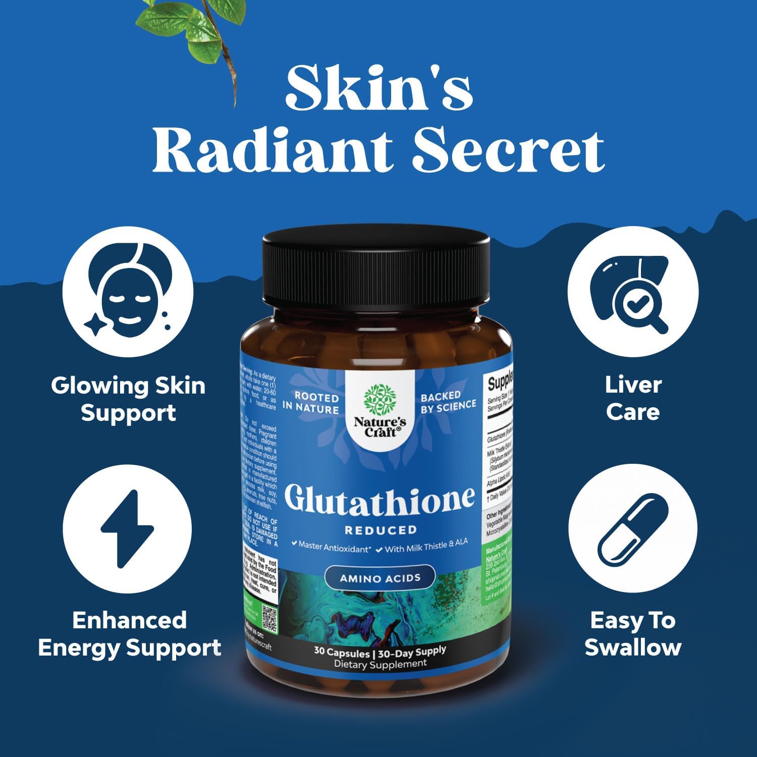 Organic Ashwagandha Liquid Drops with Reduced Glutathione Supplement for Energy, Stress, and Mood Support