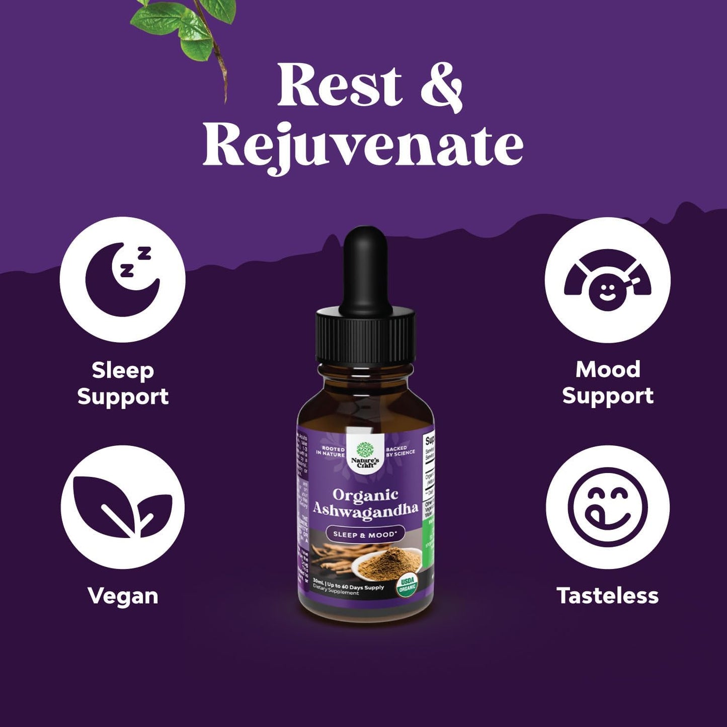 Organic Ashwagandha Liquid Drops with Reduced Glutathione Supplement for Energy, Stress, and Mood Support