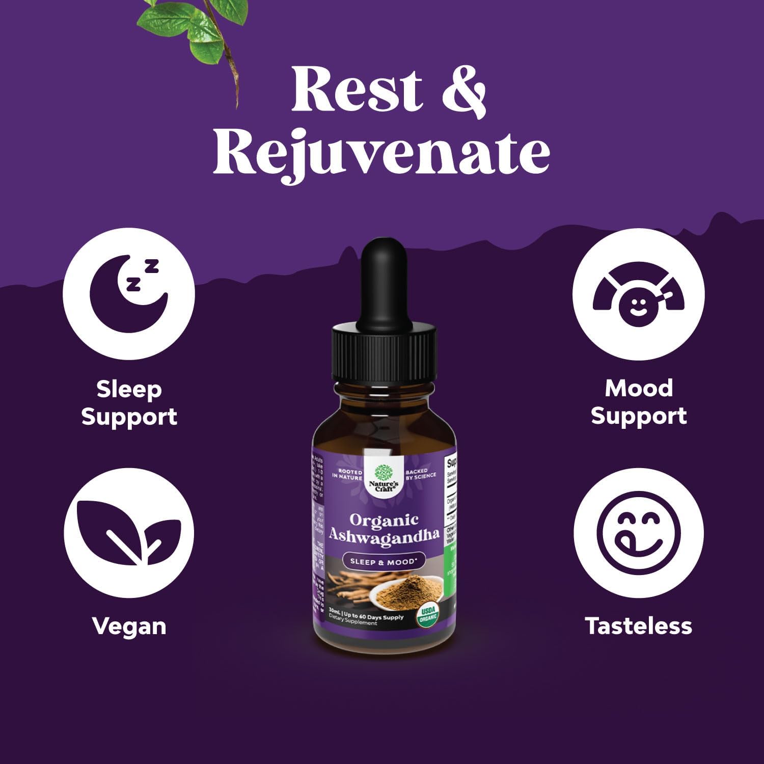 Organic Ashwagandha Liquid Drops with Reduced Glutathione Supplement for Energy, Stress, and Mood Support