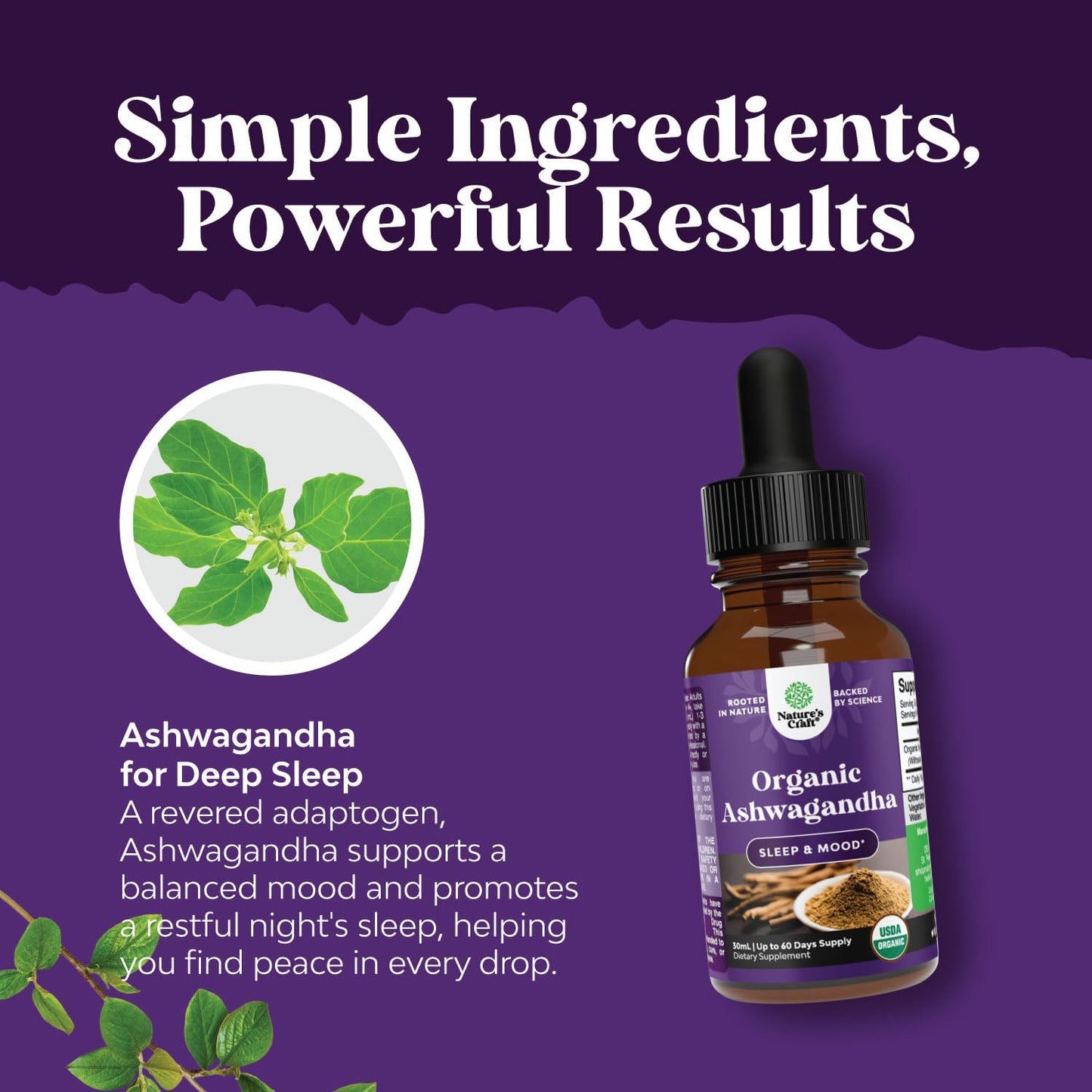 Organic Ashwagandha Liquid Drops with Reduced Glutathione Supplement for Energy, Stress, and Mood Support
