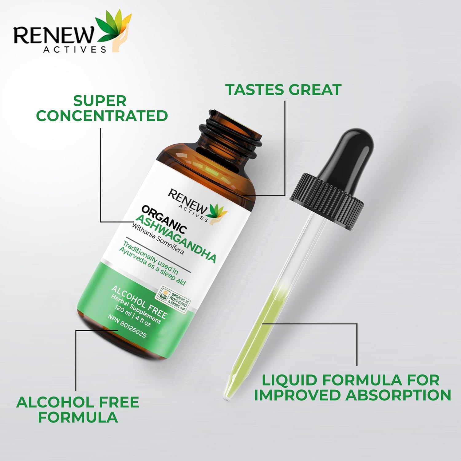 Organic Ashwagandha Liquid Supplement for Cognitive Function, Energy, Stress Reduction, Immune Health, and Mental Clarity - 120 ml