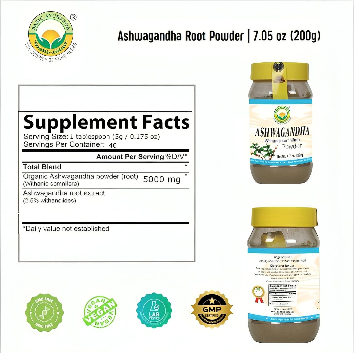 Organic Ashwagandha Powder | Indian Ginseng Root Extract | Energy, Focus, Mood Support | Ayurvedic Herbal Supplement 7.05 Oz