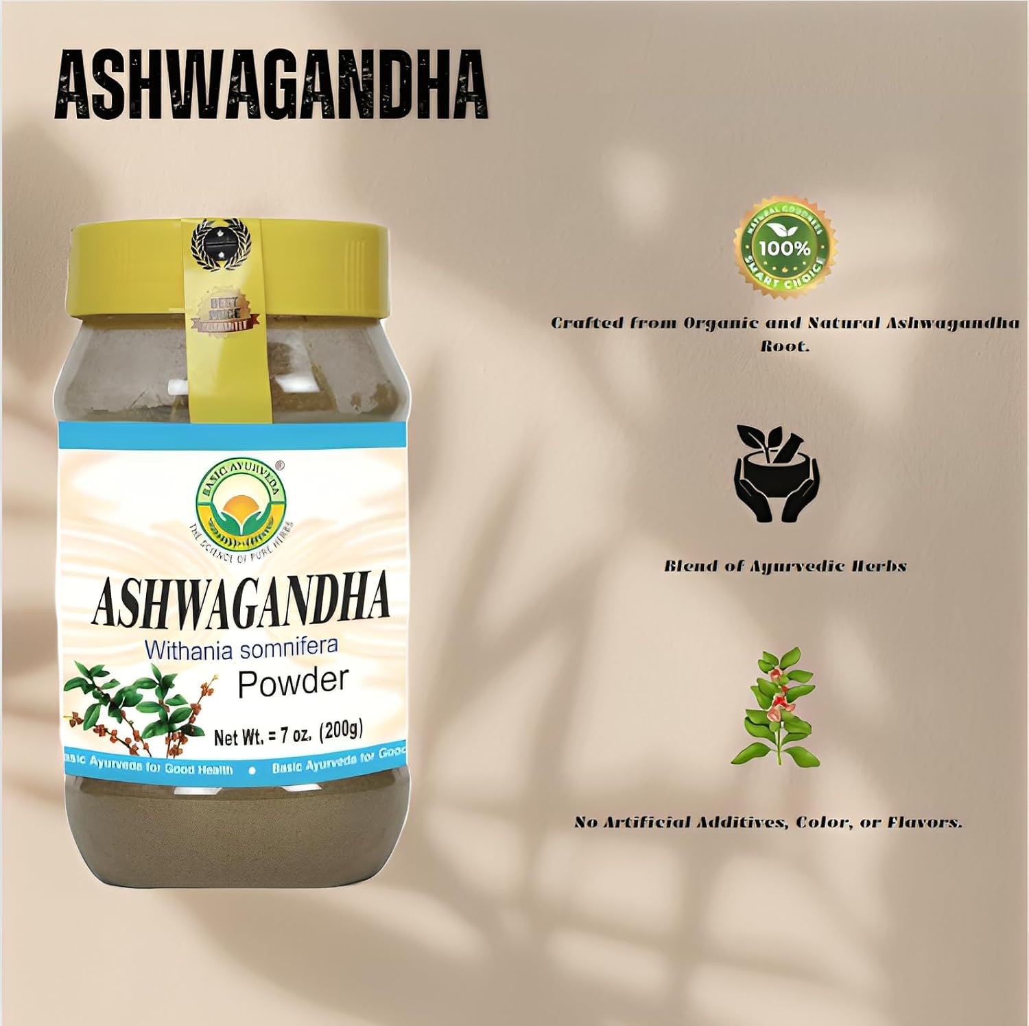 Organic Ashwagandha Powder | Indian Ginseng Root Extract | Energy, Focus, Mood Support | Ayurvedic Herbal Supplement 7.05 Oz