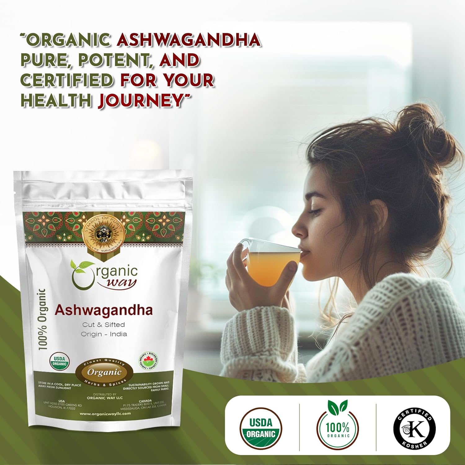 Organic Ashwagandha Root Cut & Sifted - USDA Certified, Vegan, Non GMO, Gluten Free - 1/2lbs (8oz) - From India