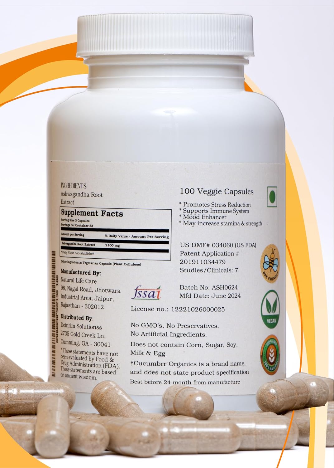Organic Ashwagandha Root Extract Capsules - 90 Count from Cucumbrr Organics