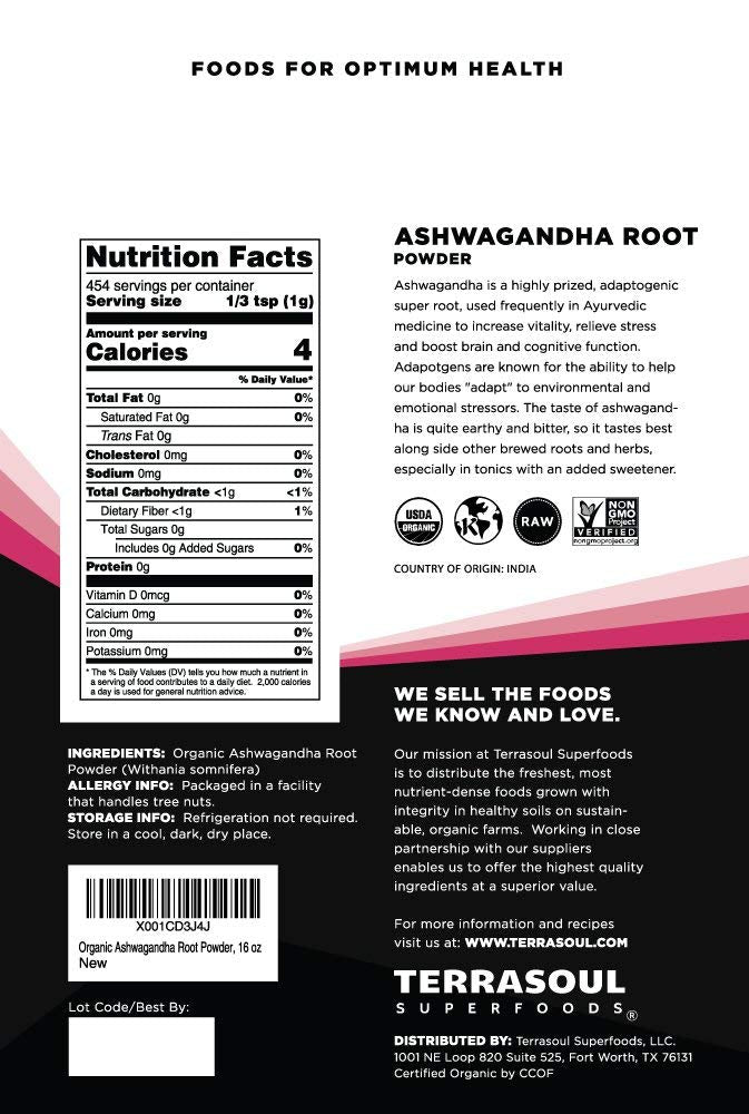 Organic Ashwagandha Root Powder - 1 Lb | Stress Adaptogen | Quality Lab-Tested | Sleep Support