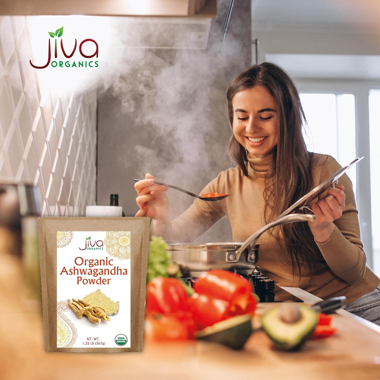 Organic Ashwagandha Root Powder 1.25lb (20oz) - Raw, Pure, Non-GMO, Lab Tested by Jiva Organics