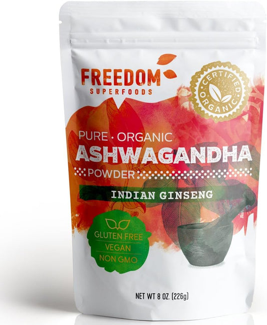 Organic Ashwagandha Root Powder Extract from India - Premium Adaptogen Supplement for Hair Growth & Height - Vegan & Gluten Free - 8oz