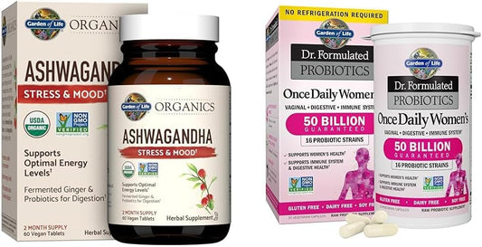Organic Ashwagandha Stress & Energy Support Bundle for Women - 60 Tablets & 30 Capsules