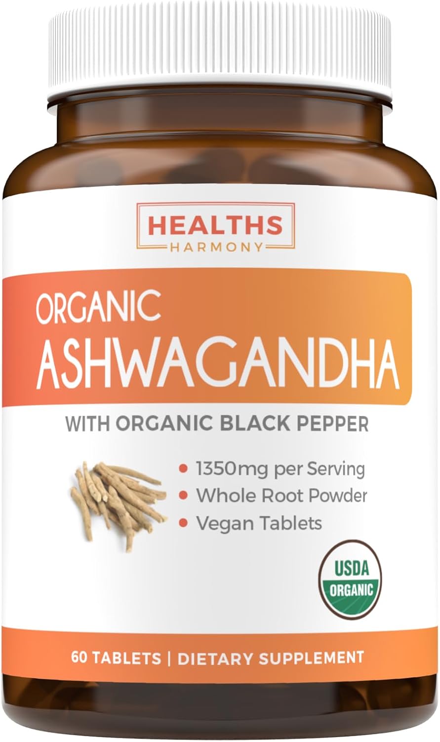 Organic Ashwagandha Supplement for Thyroid Support - Daily Energy Boost for Men & Women - 1-Month Supply