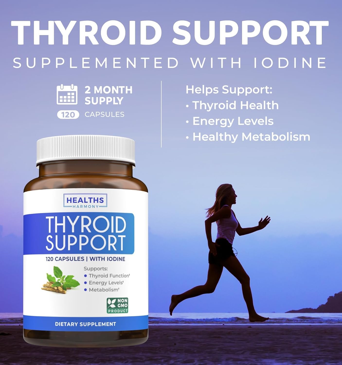 Organic Ashwagandha Supplement for Thyroid Support - Daily Energy Boost for Men & Women - 1-Month Supply