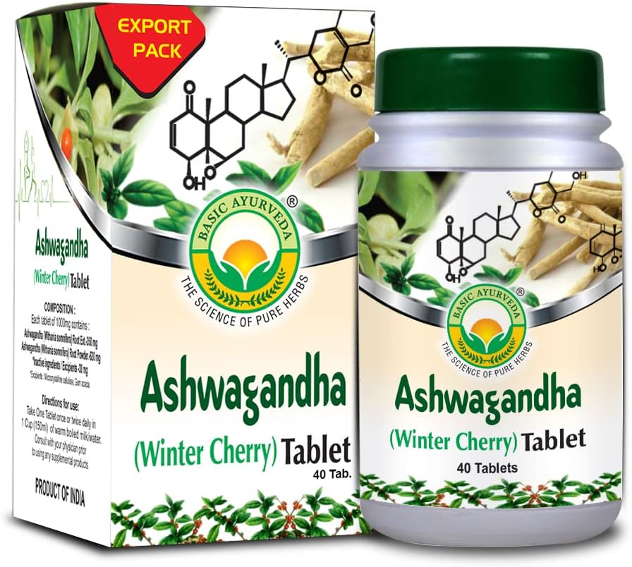 Organic Ashwagandha Supplement Tablets | 1000mg | Ayurvedic Indian Ginseng Pills | 40 Count | Easy to Swallow