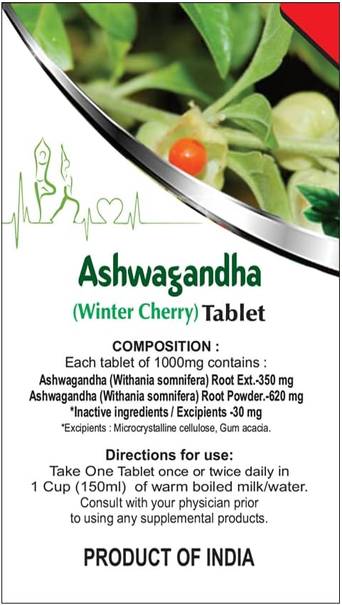 Organic Ashwagandha Supplement Tablets | 1000mg | Ayurvedic Indian Ginseng Pills | 40 Count | Easy to Swallow