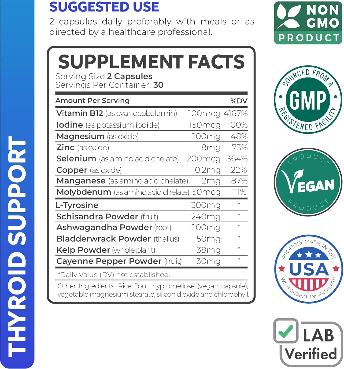 Organic Ashwagandha & Thyroid Balance Pack - Adrenal & Cortisol Support for Energy (2-Month Supply)