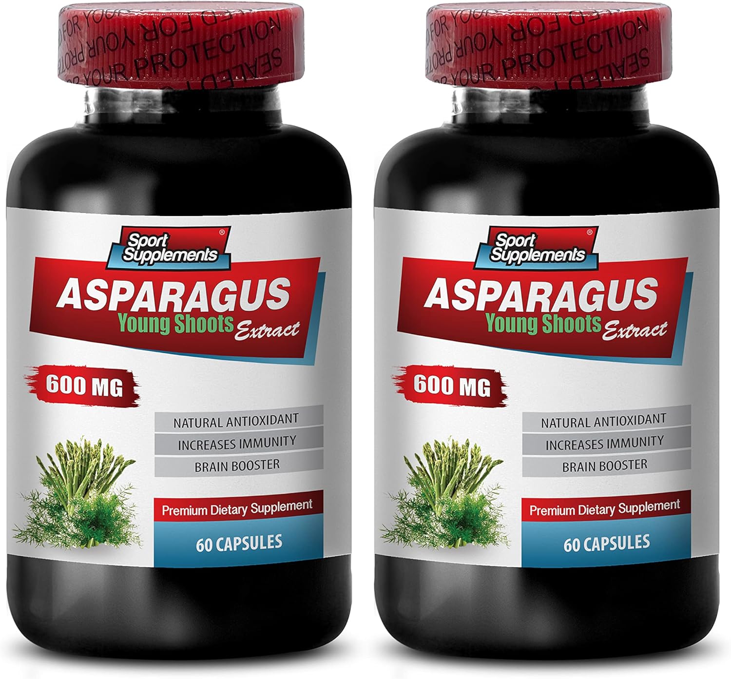 Organic Asparagus Young Shoots Extract Capsules - 600mg Antioxidant Formula - Water Pills - 2 Bottles, 120 Capsules