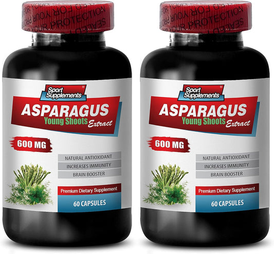 Organic Asparagus Young Shoots Extract Capsules - 600mg Antioxidant Formula - Water Pills - 2 Bottles, 120 Capsules
