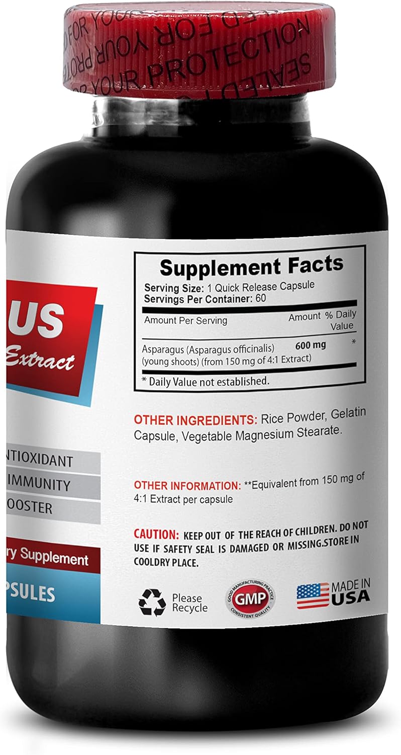 Organic Asparagus Young Shoots Extract Capsules - 600mg Antioxidant Formula - Water Pills - 2 Bottles, 120 Capsules