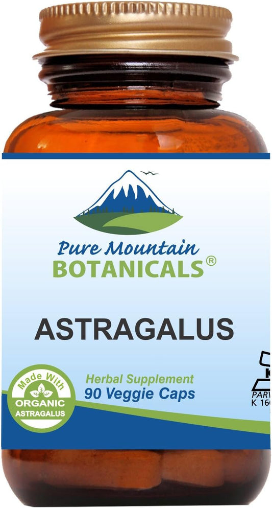 Organic Astragalus Root Capsules - 90 Kosher Vegan Caps with 470mg - Pure Mountain Botanicals