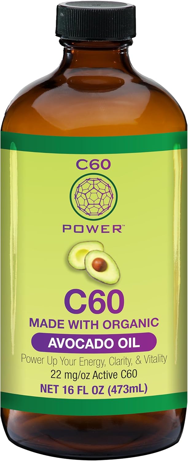 Organic Avocado Oil with C60 Power - 16 oz Bottle, 99.99% Pure Carbon Fullerenes, Boosts Mitochondrial Function and Reduces Oxidative Stress