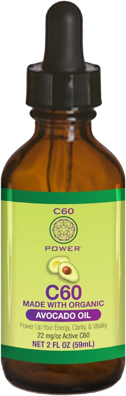 Organic Avocado Oil with C60 Purple Power - 2 Fl Oz of 99.99% Pure Carbon Fullerenes for Optimal Mitochondrial Function