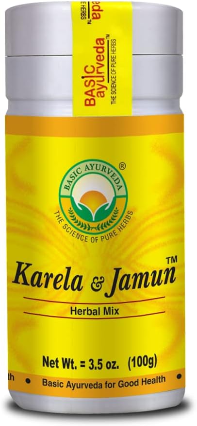 Organic Ayurvedic Karela and Jamun Herbal Mix Powder - 3.53 Oz (100g) - Indian BlackBerry + Bitter Melon - Promotes Healthy Skin, Hair, and Eye Health