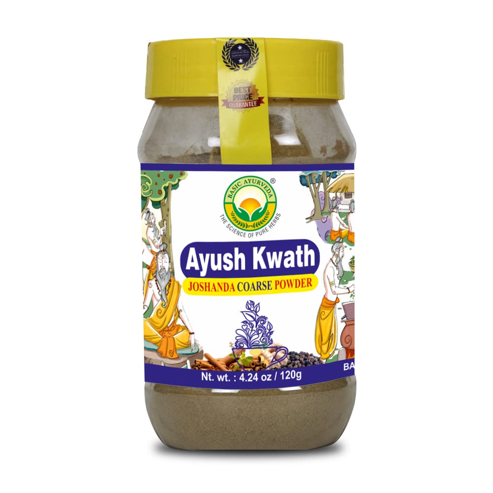 Organic Ayurvedic Kwath Kadha Powder with Cinnamon Ginger & Holy Basil for Herbal Tea & Hot Drinks - 4.23 Oz (120g)