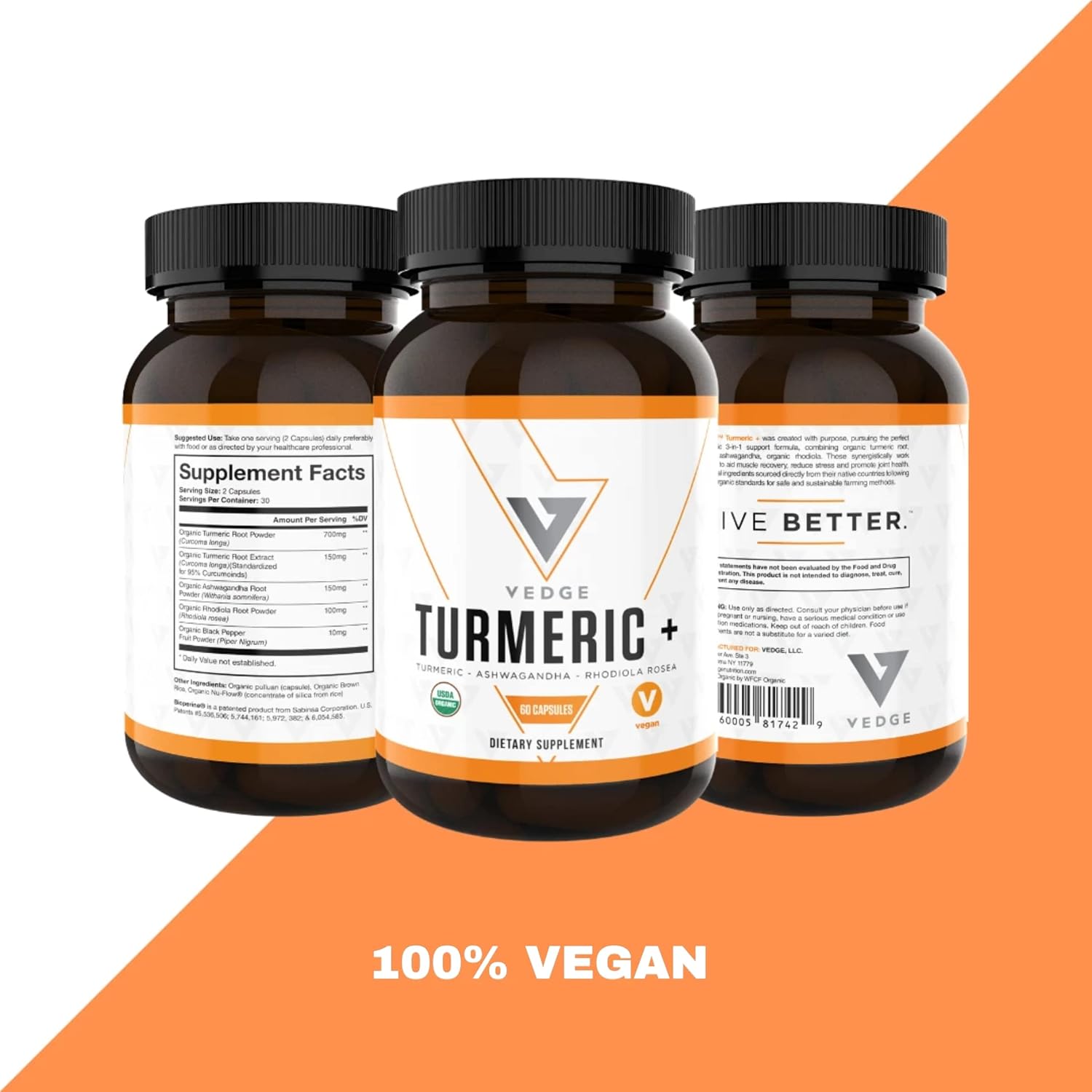 Organic Ayurvedic Turmeric Root, Ashwagandha & Rhodiola Rosea Blend for Muscle Recovery & Joint Health - 30 Servings