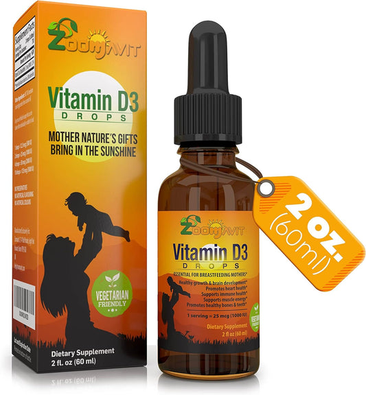 Organic Baby Vitamin D Drops - Liquid Vitamin D3 1000 IU 2Fl Oz for Infants, Toddlers, Kids, and Adults - High Absorption Formula