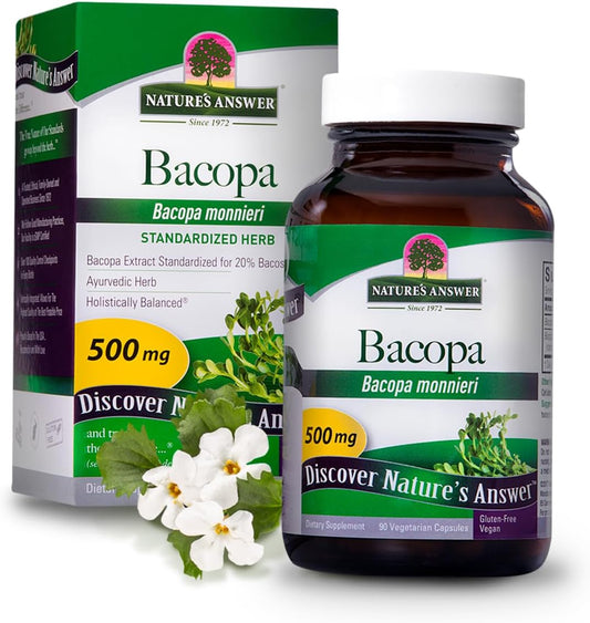 Organic Bacopa 500mg Capsules for Cognitive Function Support - 90ct Vegan Gluten-Free Non-GMO Formula with No Preservatives or Artificial Flavors