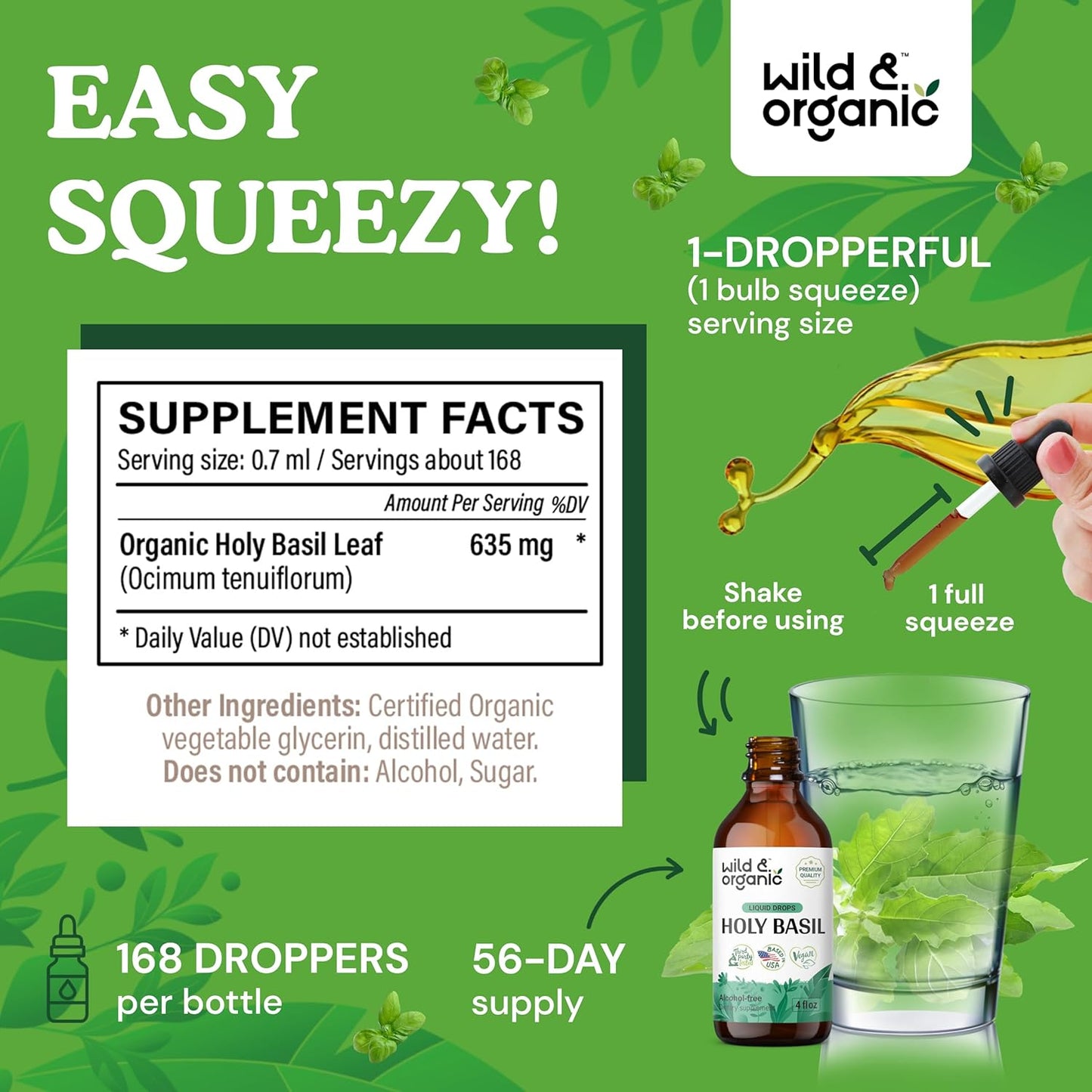 Organic Bacopa and Holy Basil Herbal Tinctures - 4 fl oz Each