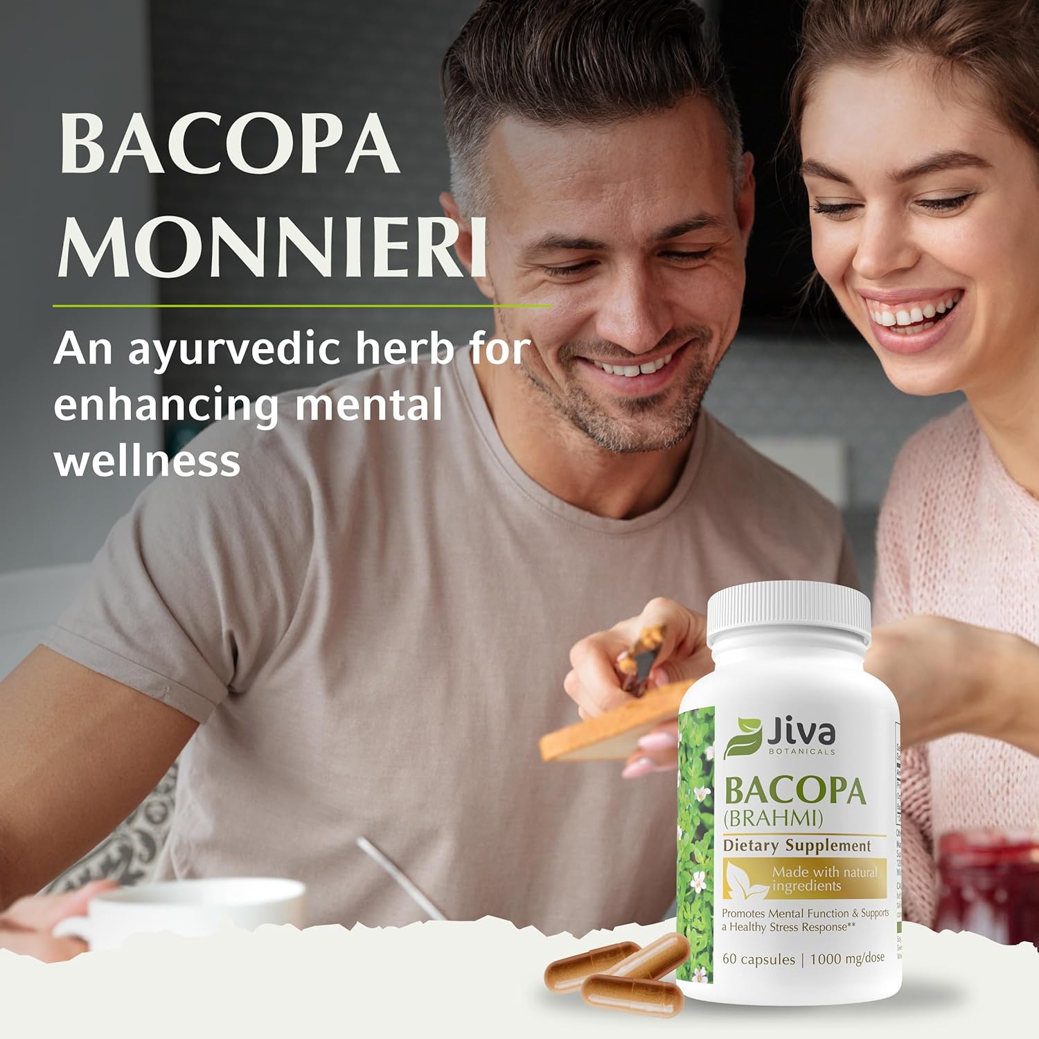Organic Bacopa Monnieri Capsules - 300mg Bacopa Monnieri Extract - Brain Support Supplement for Focus, Energy, Memory, & Clarity - 60 Capsules