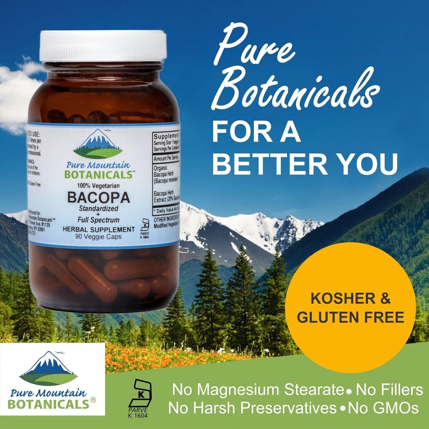 Organic Bacopa Monnieri Capsules - Vegan Supplement with Standardized Extract for Cognitive Support