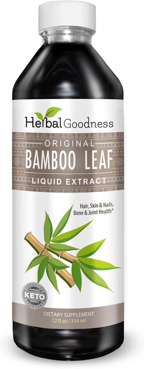Organic Bamboo Leaf Extract Liquid 12oz - Natural Silica for Stronger Nails - Skin and Hair Health - Non-GMO Herbal Goodness