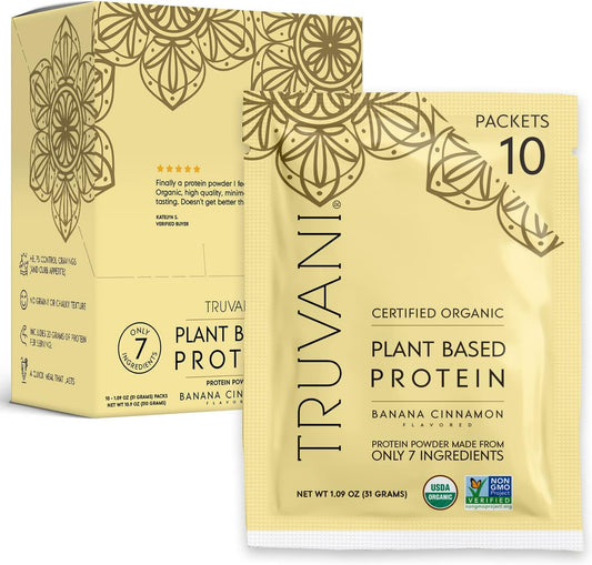 Organic Banana Cinnamon Vegan Pea Protein Powder - 20g Plant Based Protein, Keto, Gluten & Dairy Free, Low Carb, No Sugar - 10 Travel Packets