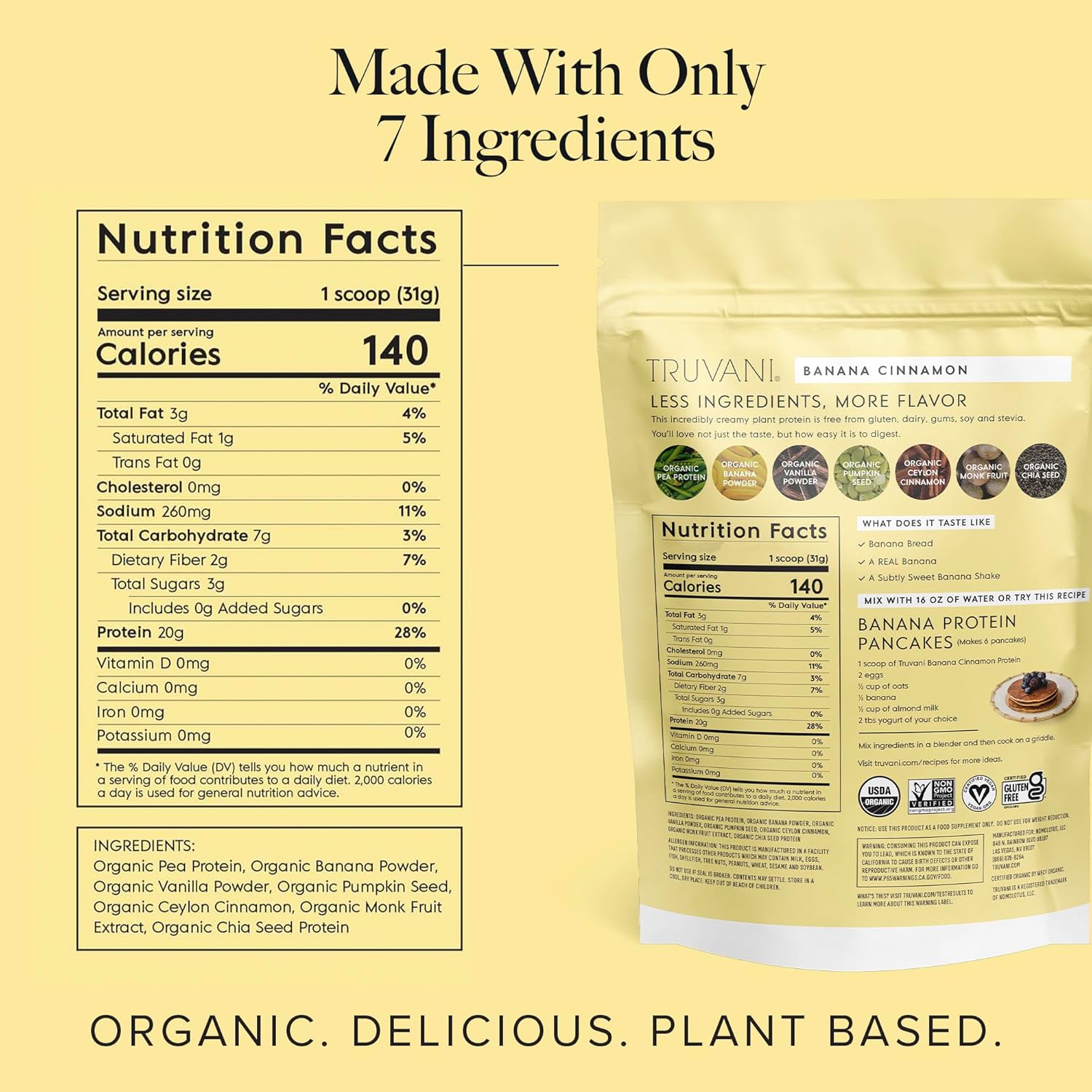 Organic Banana Cinnamon Vegan Pea Protein Powder - 20g Plant Based Protein, Keto, Gluten & Dairy Free, Low Carb, No Sugar - 10 Travel Packets