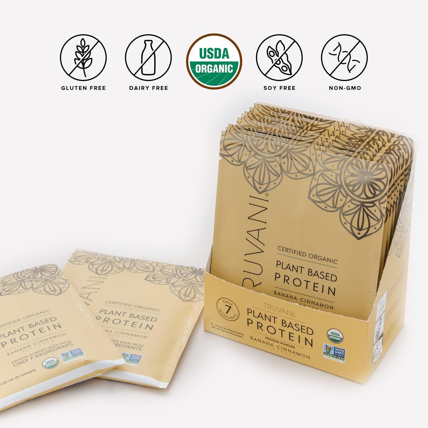 Organic Banana Cinnamon Vegan Pea Protein Powder - 20g Plant Based Protein, Keto, Gluten & Dairy Free, Low Carb, No Sugar - 10 Travel Packets