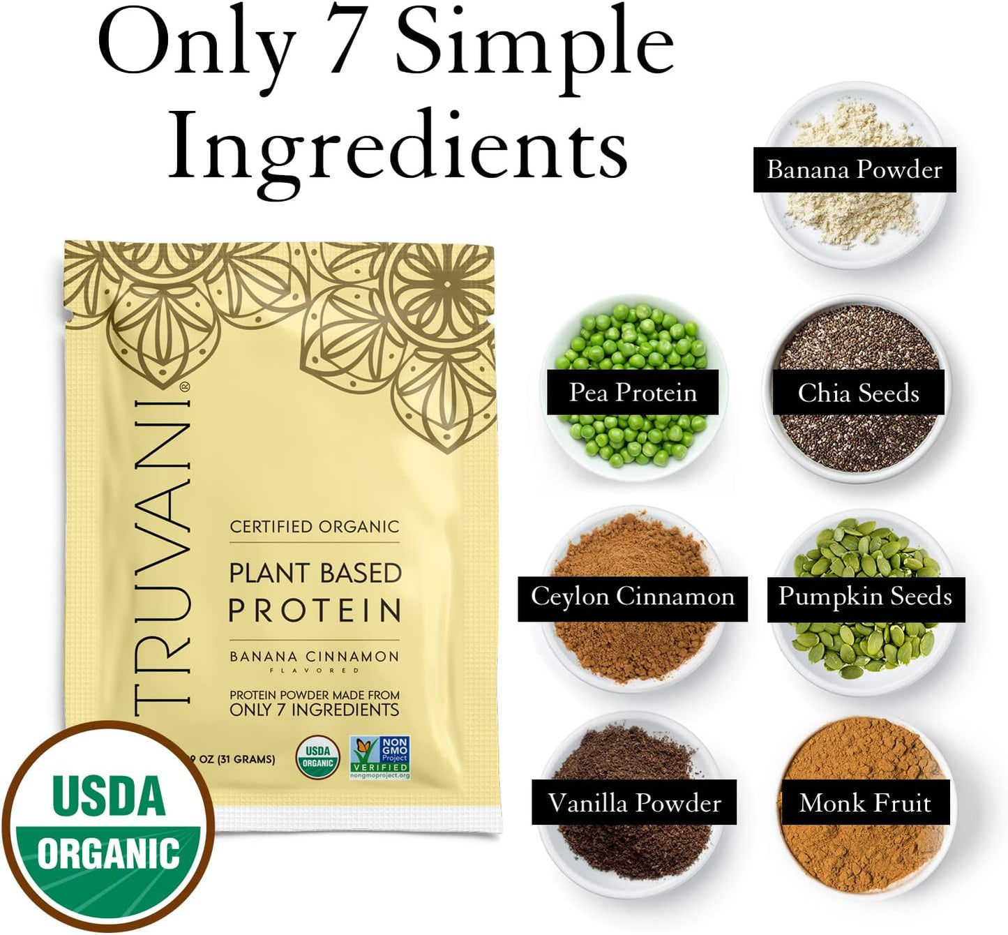 Organic Banana Cinnamon Vegan Pea Protein Powder - 20g Plant Based Protein, Keto, Gluten & Dairy Free, Low Carb, No Sugar - 10 Travel Packets