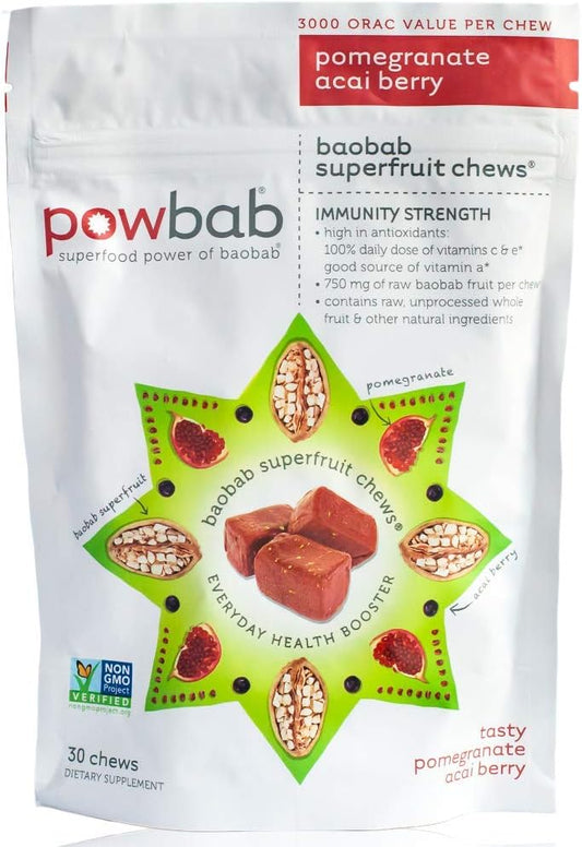 Organic Baobab Superfruit Chews - Immune-Boosting Supplement with Acai Berry and Pomegranate - 30 Chews, Non GMO