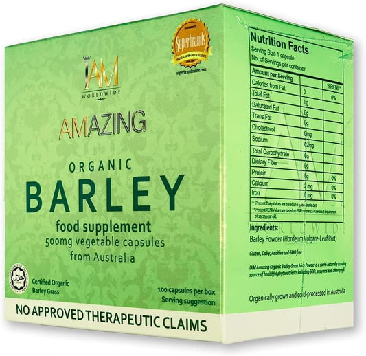 Organic Barley Capsules from Australia - 100 Capsules x 500 mg by IAM WORLDWIDE